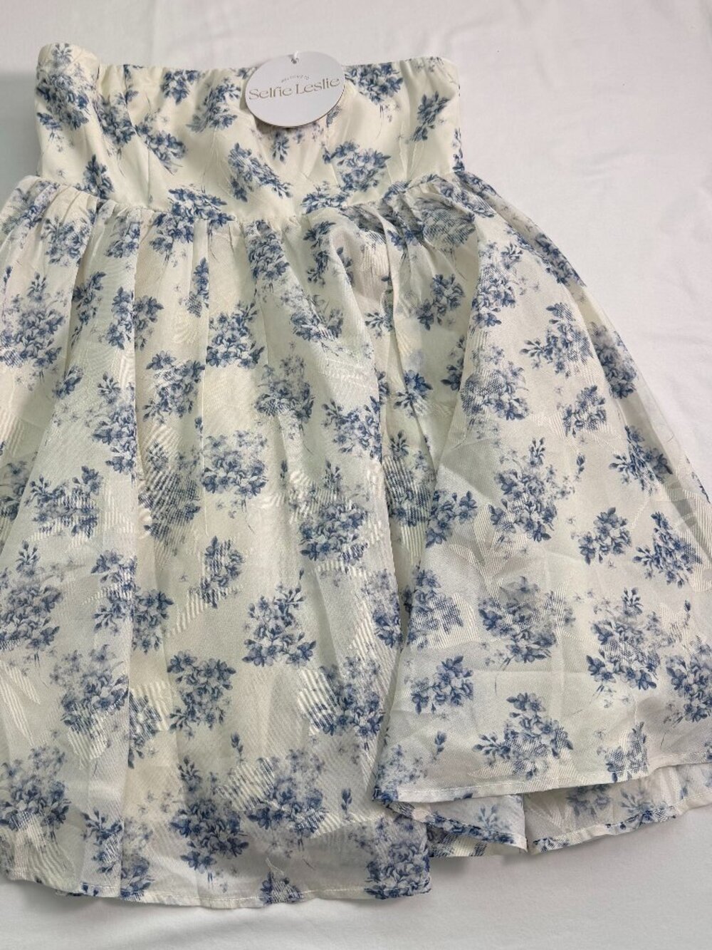 Selfie Leslie Strapless Babydoll Mini Dress Blue Floral XS NWT Cottagecore